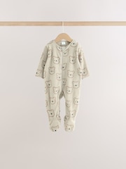 Brown Teddy Bear Micro Fleece Two Way Zip Baby Sleepsuits 4 Pack - Image 5 of 11