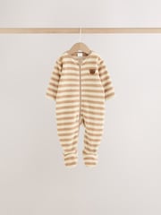 Brown Teddy Bear Micro Fleece Two Way Zip Baby Sleepsuits 4 Pack - Image 6 of 11