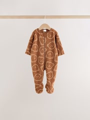 Brown Teddy Bear Micro Fleece Two Way Zip Baby Sleepsuits 4 Pack - Image 7 of 11