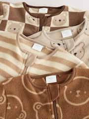 Brown Teddy Bear Micro Fleece Two Way Zip Baby Sleepsuits 4 Pack - Image 8 of 11