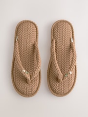 Natural Toe Thong Charm Detail Slippers - Image 1 of 9