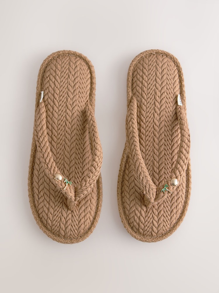 Natural Toe Thong Charm Detail Slippers - Image 1 of 9