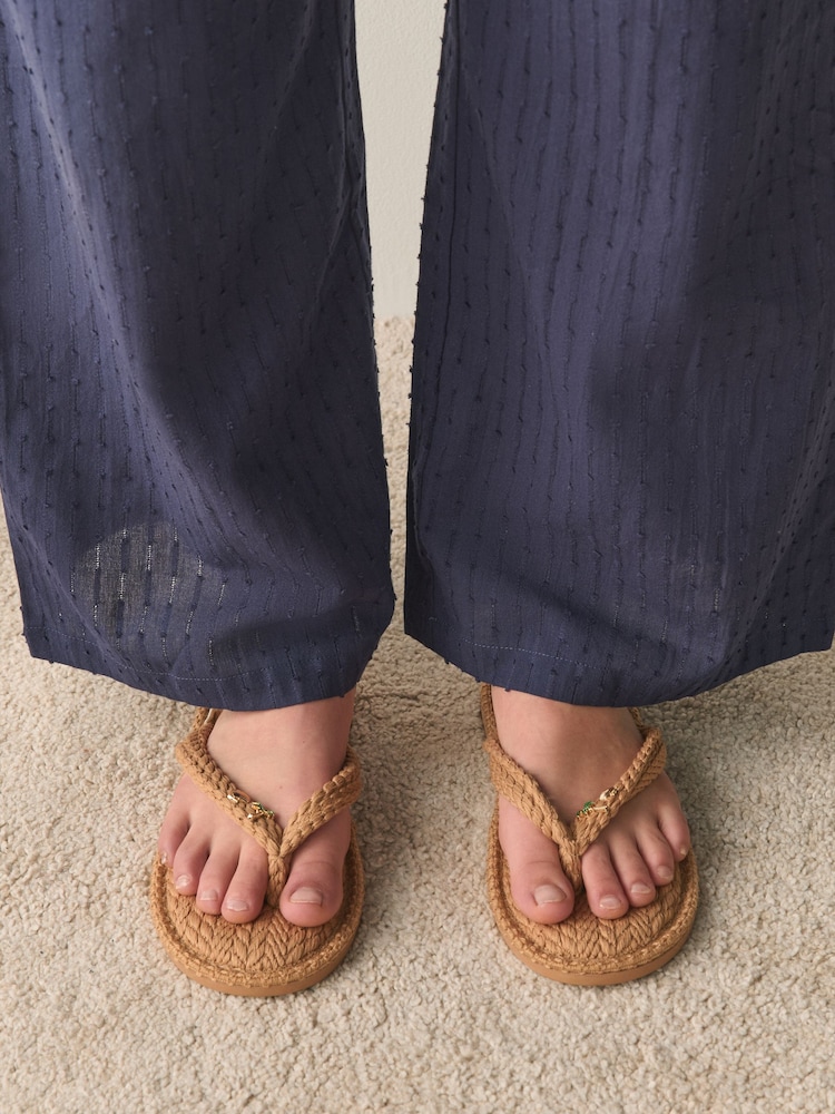 Natural Toe Thong Charm Detail Slippers - Image 2 of 9