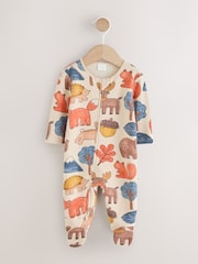 Multi Woodland Animal Fleece Lined Two Way Zip Baby Sleepsuit - Image 1 of 7