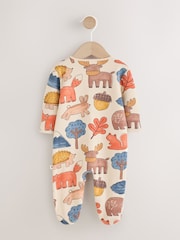 Multi Woodland Animal Fleece Lined Two Way Zip Baby Sleepsuit - Image 2 of 7