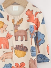 Multi Woodland Animal Fleece Lined Two Way Zip Baby Sleepsuit - Image 3 of 7