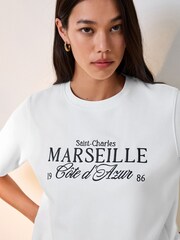 White Embroidered Graphic Heavyweight Short Sleeve Crew Neck T-Shirt - Image 1 of 8