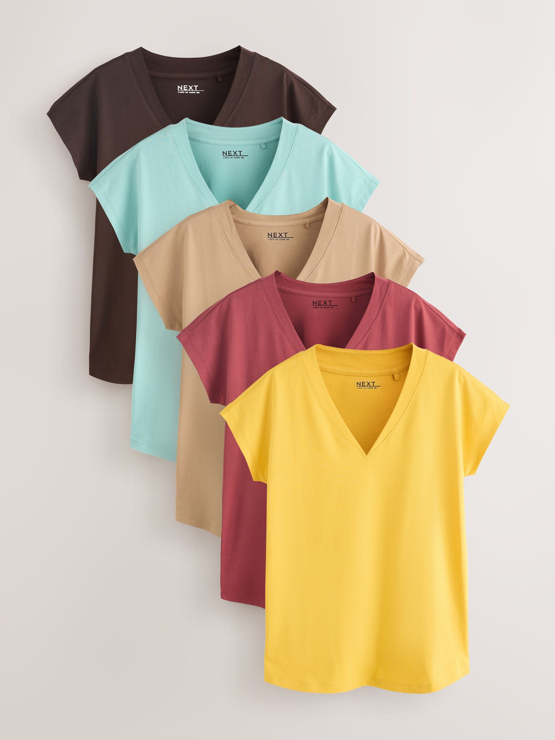 Buy Red/Chocolate/Yellow/Beige/Turquoise 5 Pack V-Neck Cap Sleeve