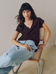 Berry Red/Green/Yellow/Neutral/Black V-Neck Cap Sleeve T-Shirts 5 Pack - Image 10 of 14