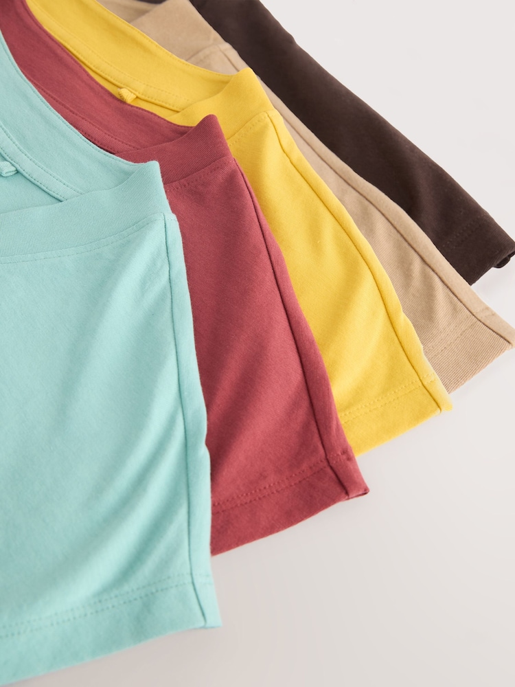 Red/Chocolate/Yellow/Beige/Turquoise V-Neck Cap Sleeve T-Shirts 5 Pack - Image 13 of 13
