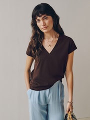 Berry Red/Green/Yellow/Neutral/Black V-Neck Cap Sleeve T-Shirts 5 Pack - Image 14 of 14