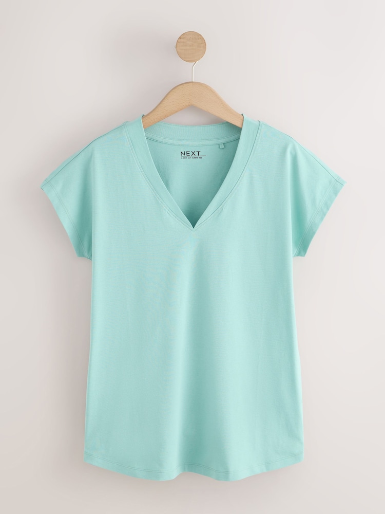 Berry Red/Green/Yellow/Neutral/Black V-Neck Cap Sleeve T-Shirts 5 Pack - Image 2 of 14