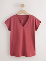 Berry Red/Green/Yellow/Neutral/Black V-Neck Cap Sleeve T-Shirts 5 Pack - Image 4 of 14