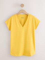 Berry Red/Green/Yellow/Neutral/Black V-Neck Cap Sleeve T-Shirts 5 Pack - Image 7 of 14