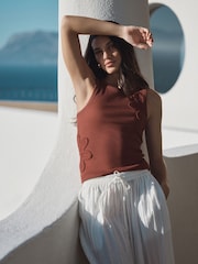 赭棕色 - Ribbed Crochet Vest Top - 圖片 1/5