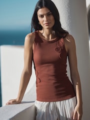 赭棕色 - Ribbed Crochet Vest Top - 圖片 2/5