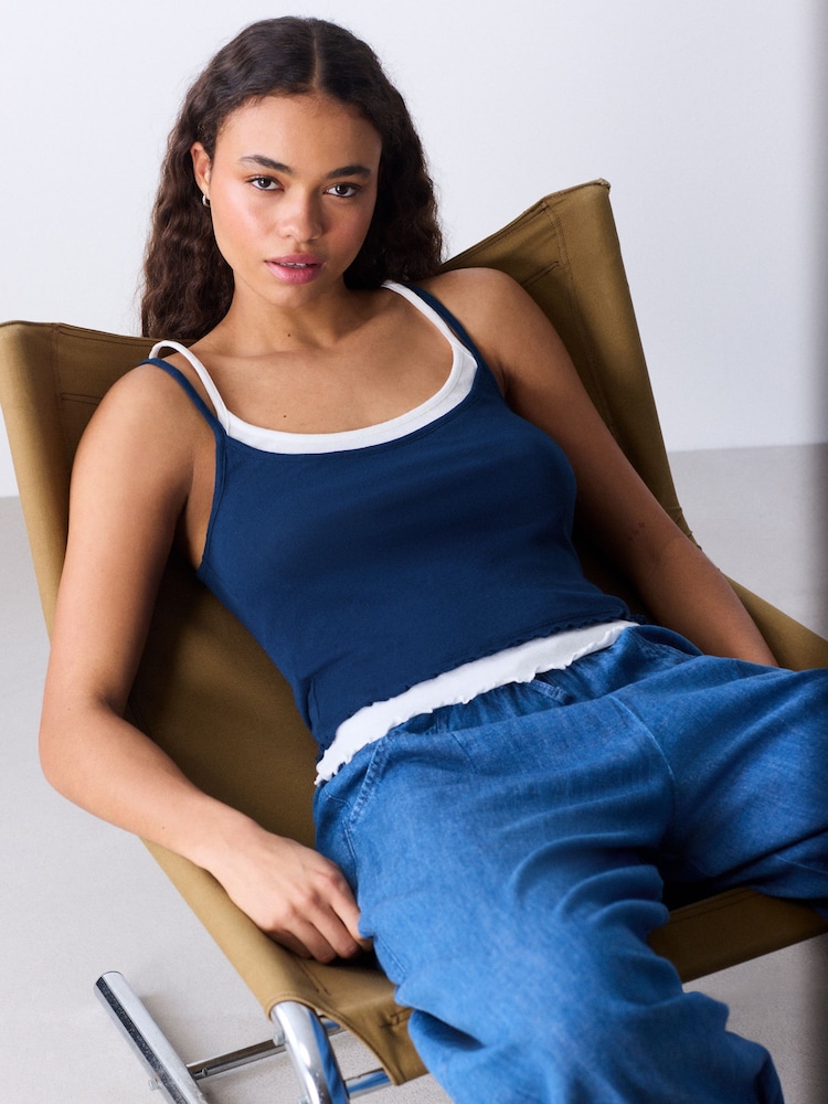 靛藍 - Washed Jersey Layered Vest - 圖片 1/8