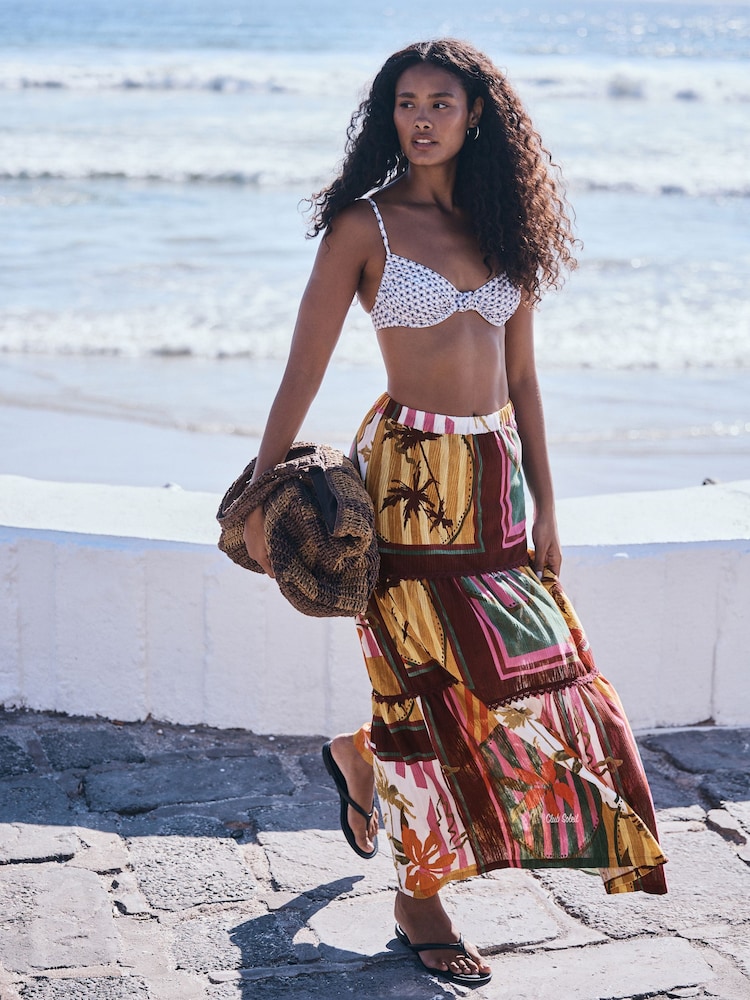 À imprimé fleuri multicolore - Jupe longue à volants en coton - Image 1 de 9