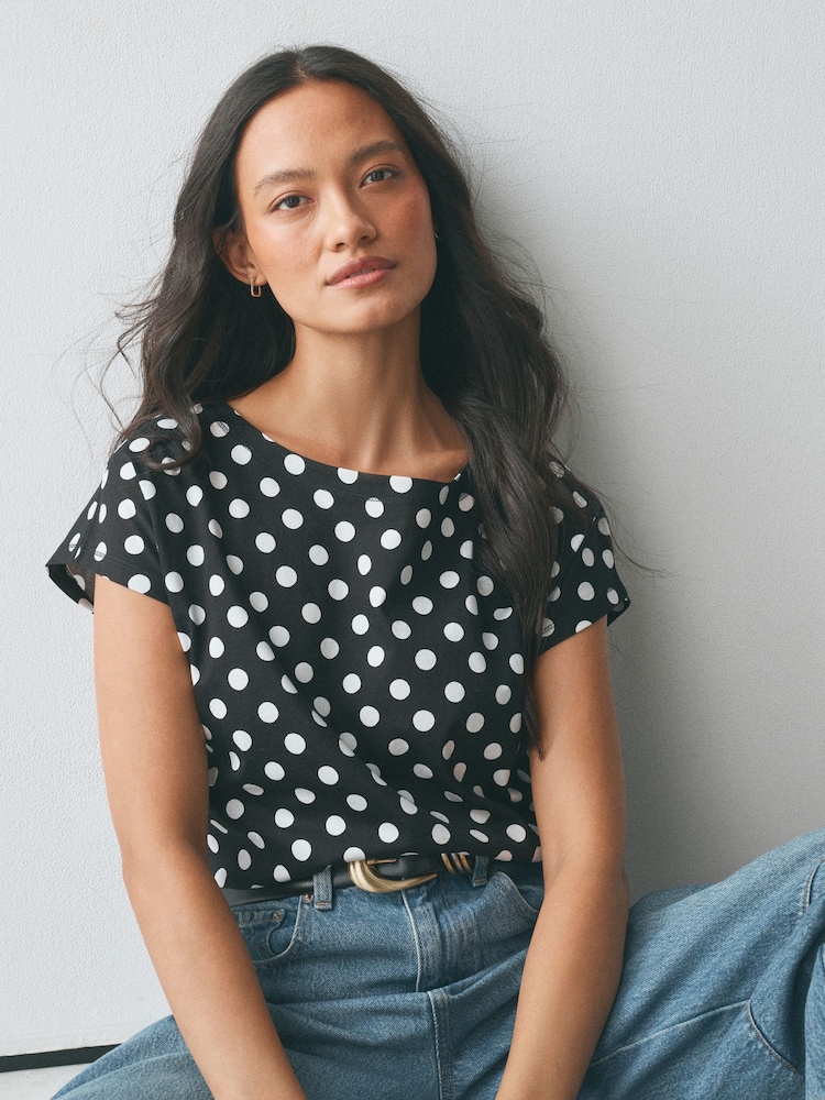 Black Polka Dot Cap Short Sleeve T-Shirt - Image 1 of 6