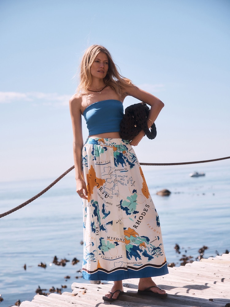 نقشة خرائط متعددة - تنورة ماكسي بأزرار أمامية - صورة 1 من 5