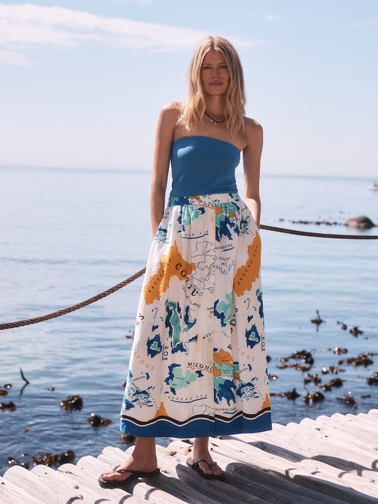 نقشة خرائط متعددة - تنورة ماكسي بأزرار أمامية - صورة 2 من 5