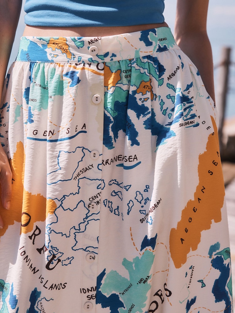 نقشة خرائط متعددة - تنورة ماكسي بأزرار أمامية - صورة 5 من 5