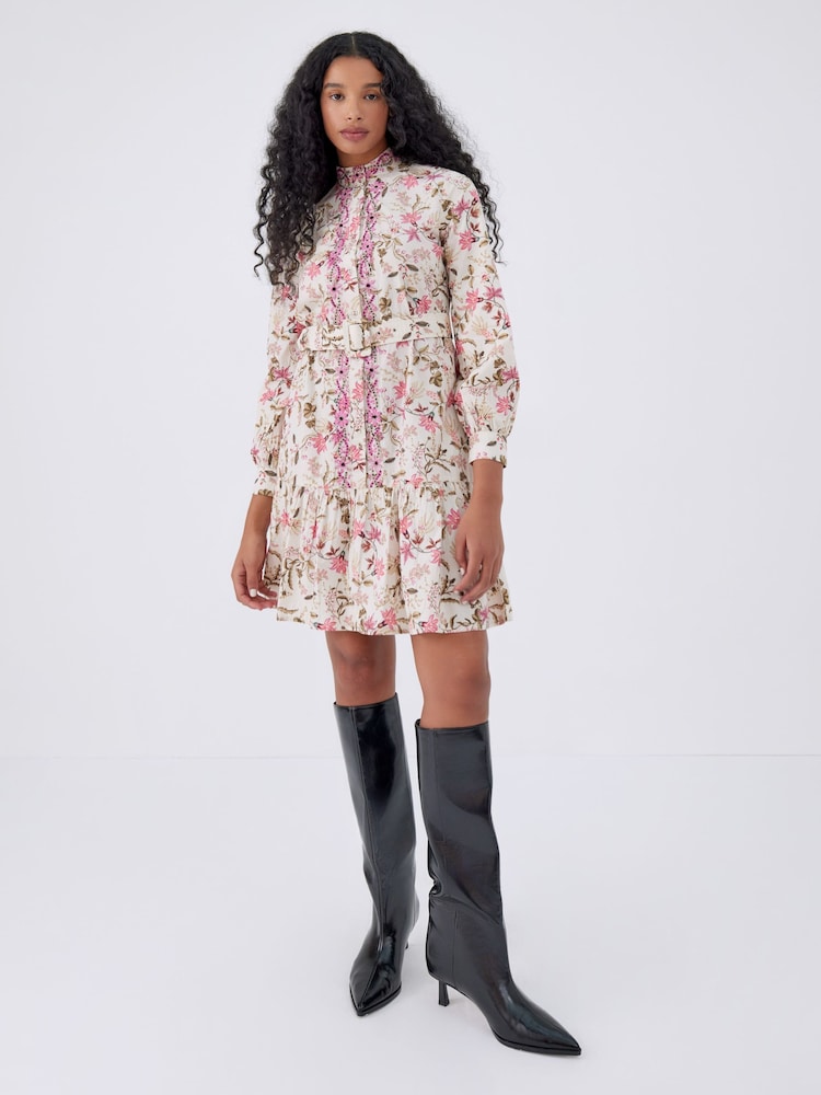 Raishma Cream Sierra Cream Dress A High Neck Three-Quarters Sleeved Mini Dress - Image 1 of 3