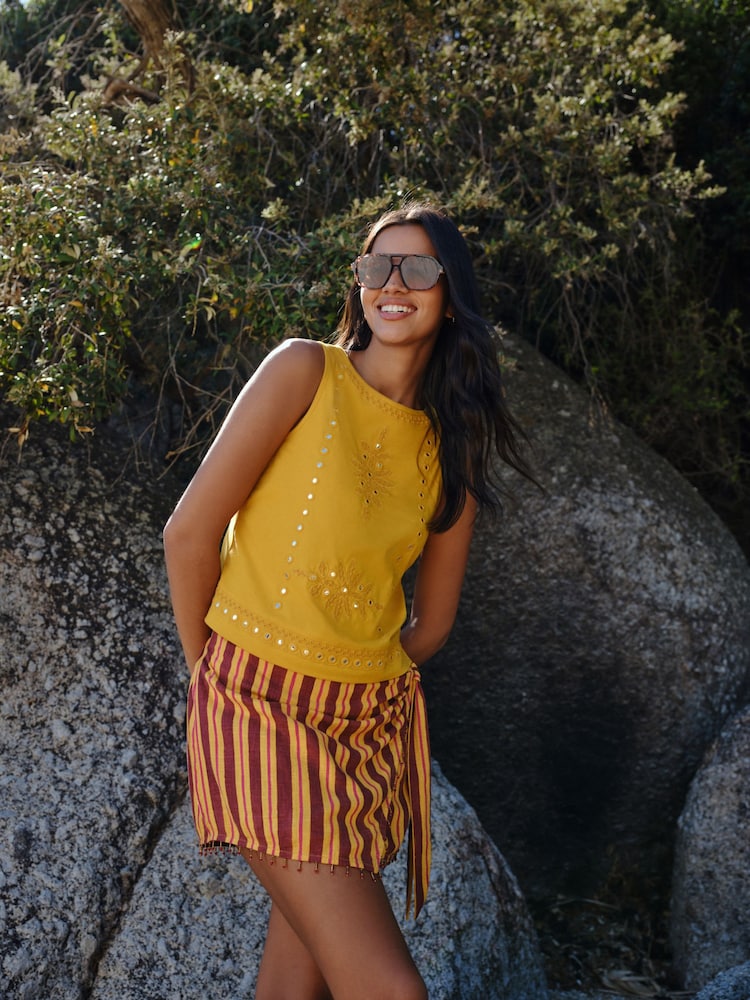 Orange Stripe Linen Blend Mini Sarong - Image 1 of 4