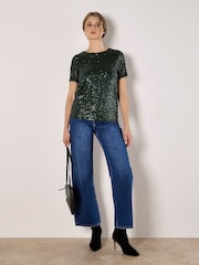 Apricot Green Sequin Lines T-Shirt - Image 1 of 5