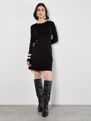 Apricot Black Stripe Cuff Fit And Flare Dress - Image 2 of 4