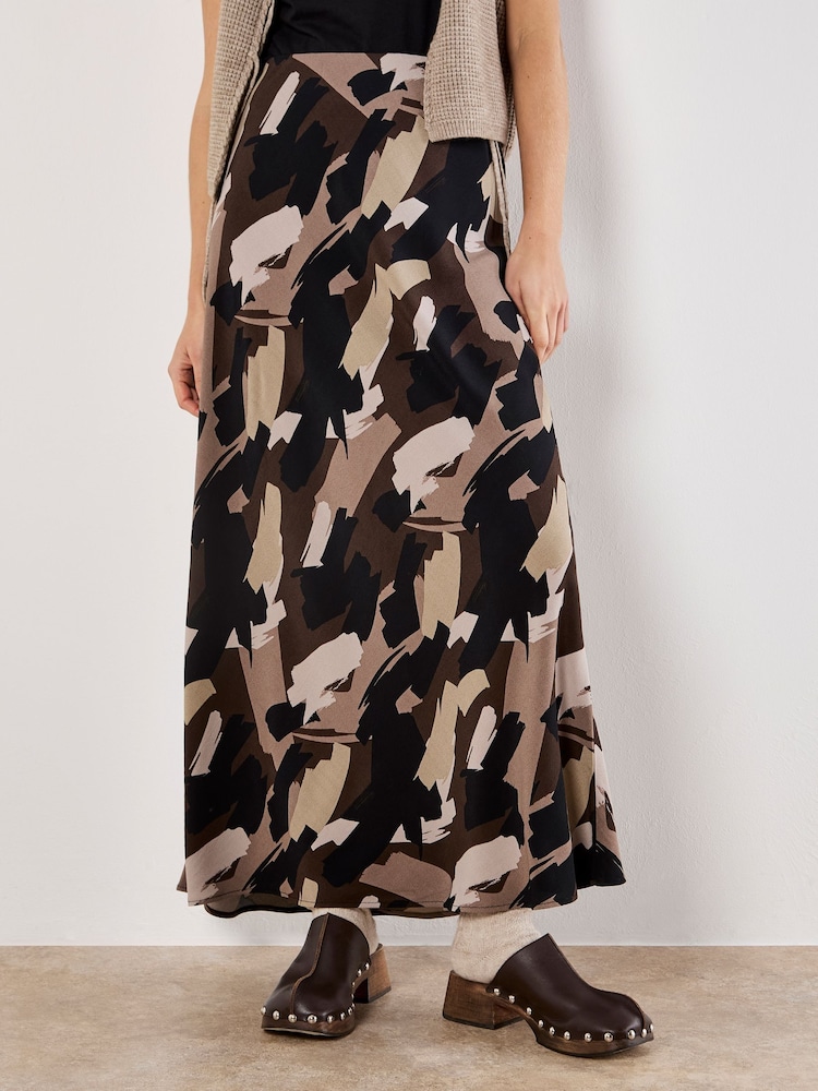 Apricot Brown Brushstroke Bias Skirt - Image 2 of 4 Apricot Brown Brushstroke Bias Skirt - Image 2 of 4
