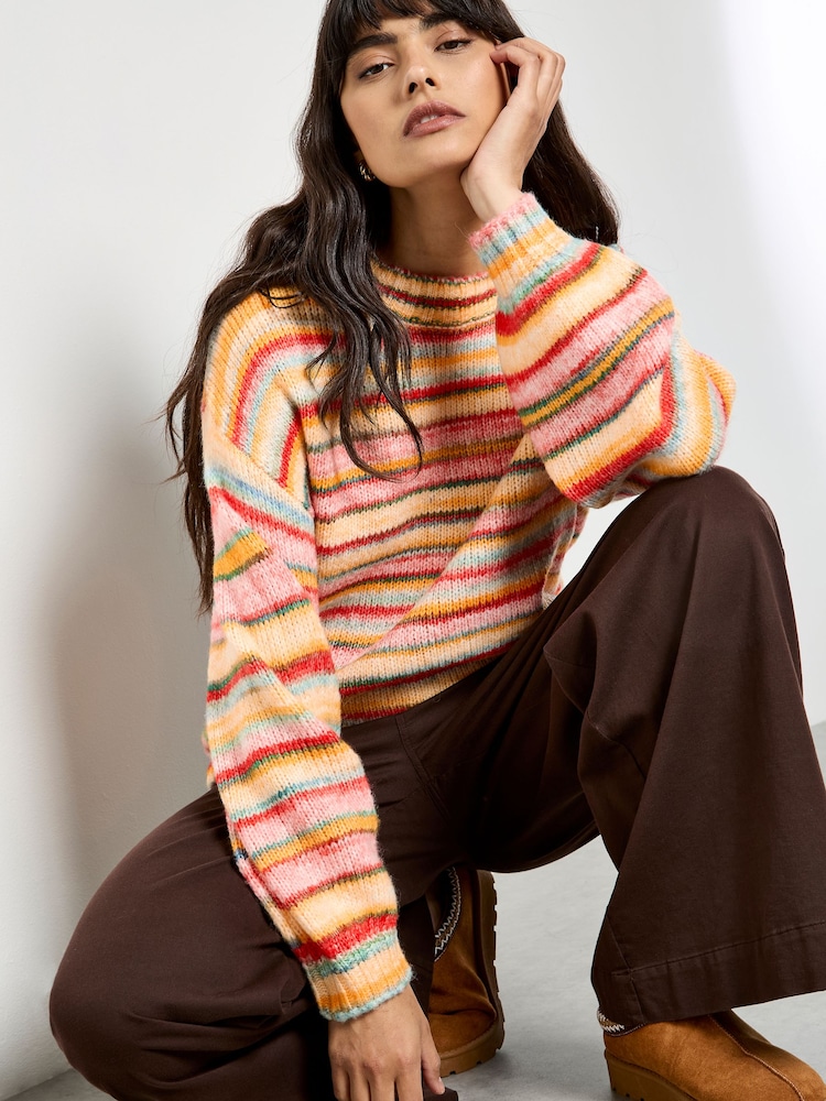 Apricot Yellow Multicoloured Stripe Jumper - Image 1 of 5 Apricot Yellow Multicoloured Stripe Jumper - Image 1 of 5
