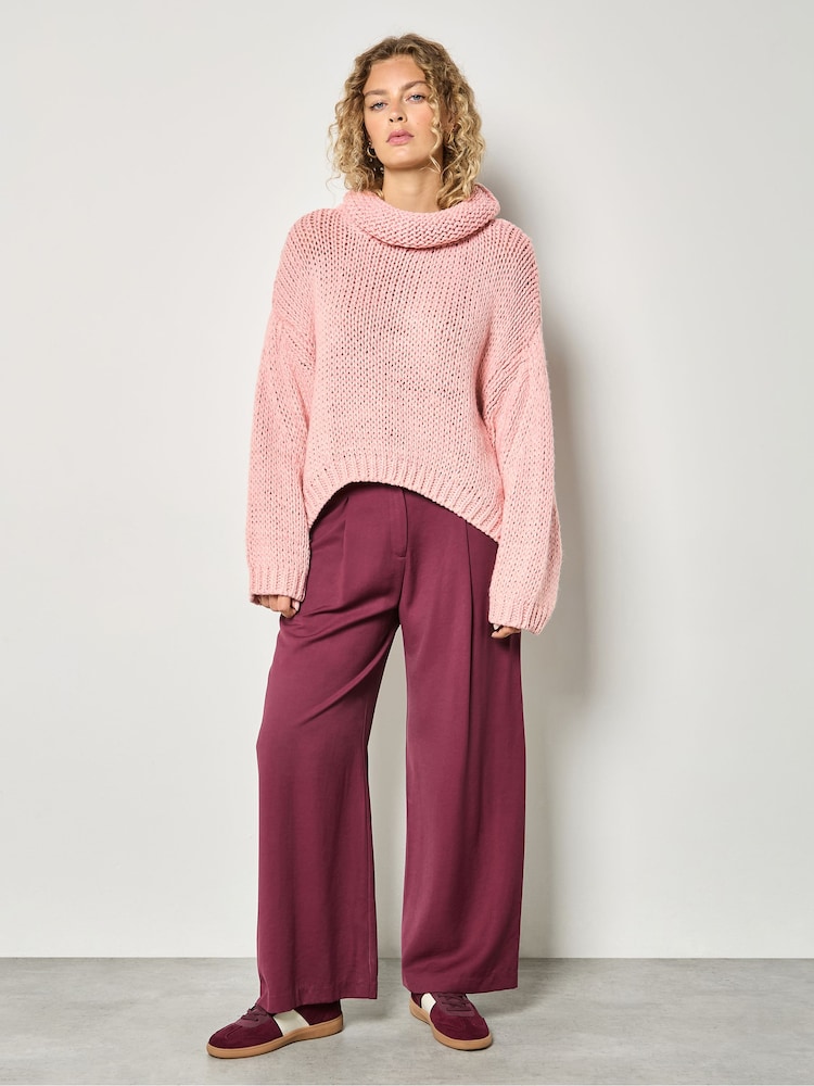 Apricot Pink Chunky Neck High Low Jumper - Image 1 of 4 Apricot Pink Chunky Neck High Low Jumper - Image 1 of 4