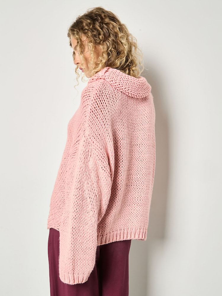 Apricot Pink Chunky Neck High Low Jumper - Image 2 of 4 Apricot Pink Chunky Neck High Low Jumper - Image 2 of 4