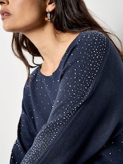 Apricot Blue Stud Neck Ribbed Batwing Jumper - Image 3 of 4