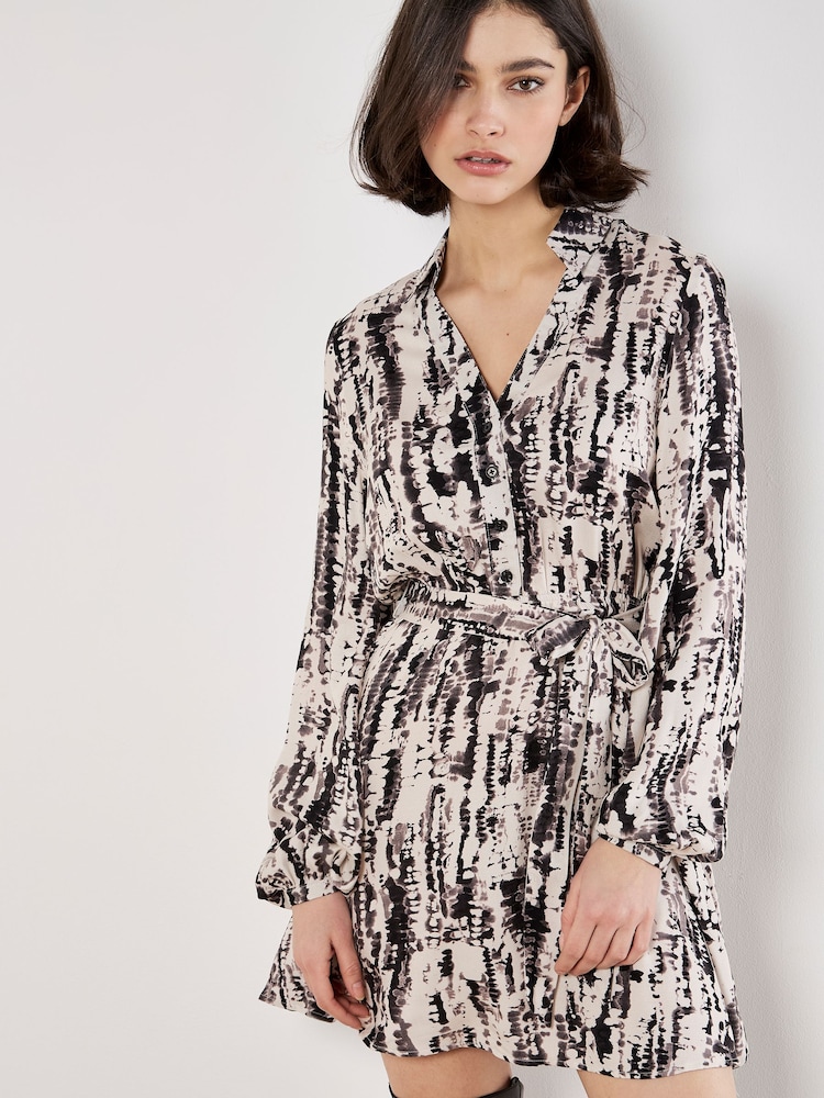 Apricot Natural Tie Dye Painterly Mini Dress - Image 1 of 4 Apricot Natural Tie Dye Painterly Mini Dress - Image 1 of 4