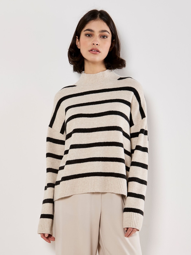Apricot Natural Stripe Drop Shoulder Oversized Jumper - Image 1 of 4 Apricot Natural Stripe Drop Shoulder Oversized Jumper - Image 1 of 4
