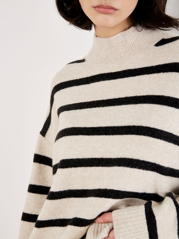 Apricot Natural Stripe Drop Shoulder Oversized Jumper - Image 4 of 4 Apricot Natural Stripe Drop Shoulder Oversized Jumper - Image 4 of 4