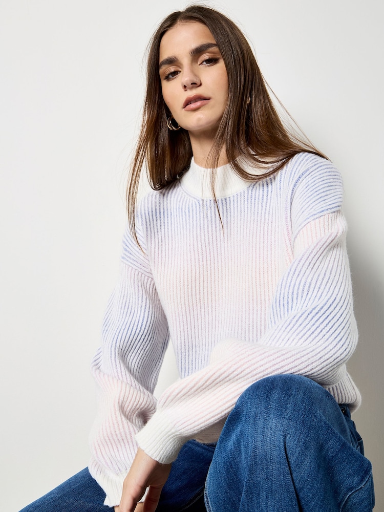 Apricot Pink Ribbed Ombre Mock Neck Jumper - Image 1 of 4 Apricot Pink Ribbed Ombre Mock Neck Jumper - Image 1 of 4