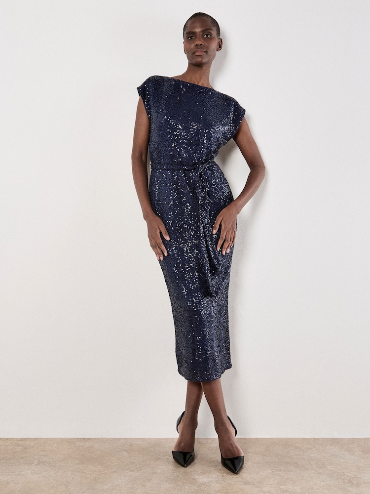 Apricot Blue Chevron Sequin Long Dress - Image 1 of 4 Apricot Blue Chevron Sequin Long Dress - Image 1 of 4