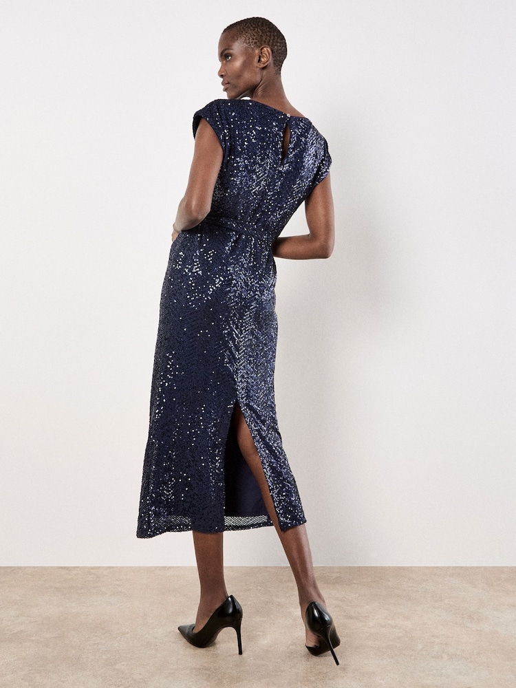 Apricot Blue Chevron Sequin Long Dress - Image 2 of 4 Apricot Blue Chevron Sequin Long Dress - Image 2 of 4