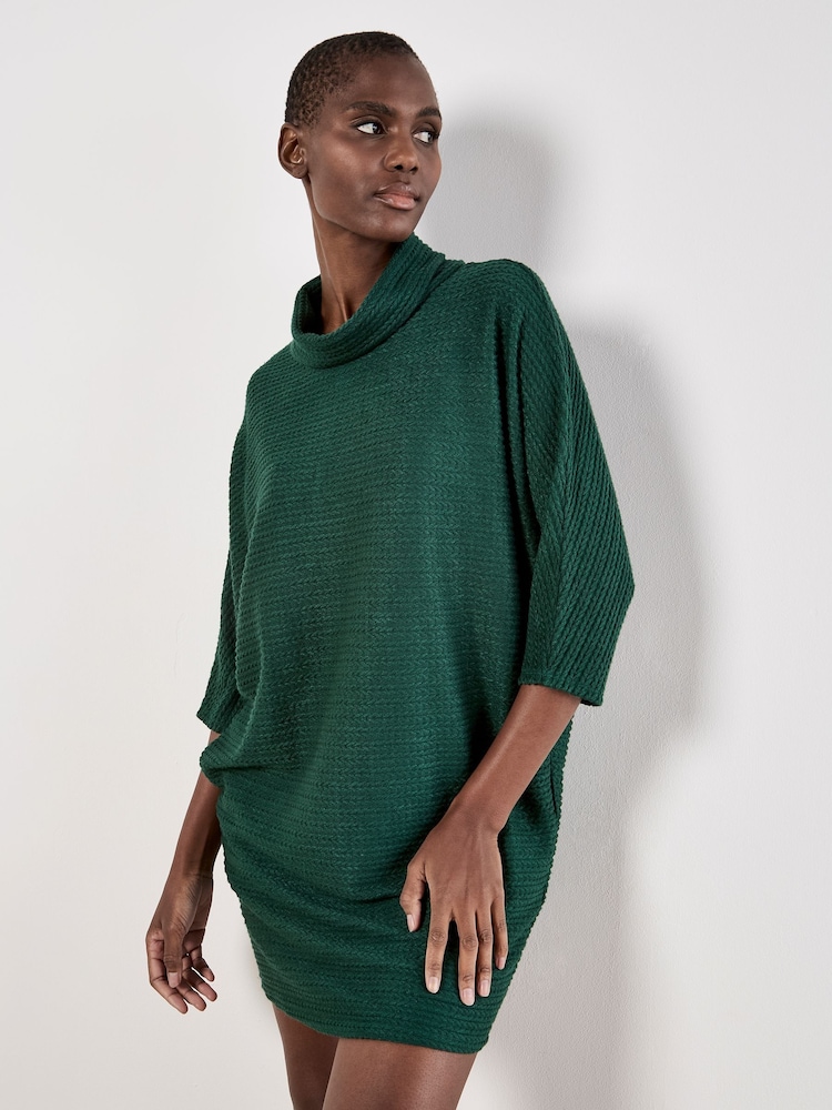 Apricot Green Cable Soft Touch Mock Neck Dress - Image 1 of 5 Apricot Green Cable Soft Touch Mock Neck Dress - Image 1 of 5