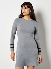 Apricot Grey Stripe Cuff Fit And Flare Dress - Image 2 of 5