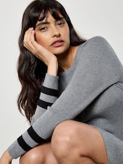 Apricot Grey Stripe Cuff Fit And Flare Dress - Image 3 of 5