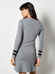 Apricot Grey Stripe Cuff Fit And Flare Dress - Image 4 of 5