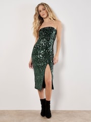 Apricot Green Sequin Bandeau Midi Dress - Image 1 of 4