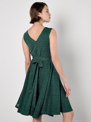 Apricot Green Lurex Pleat V-Neck Skater Dress - Image 3 of 5