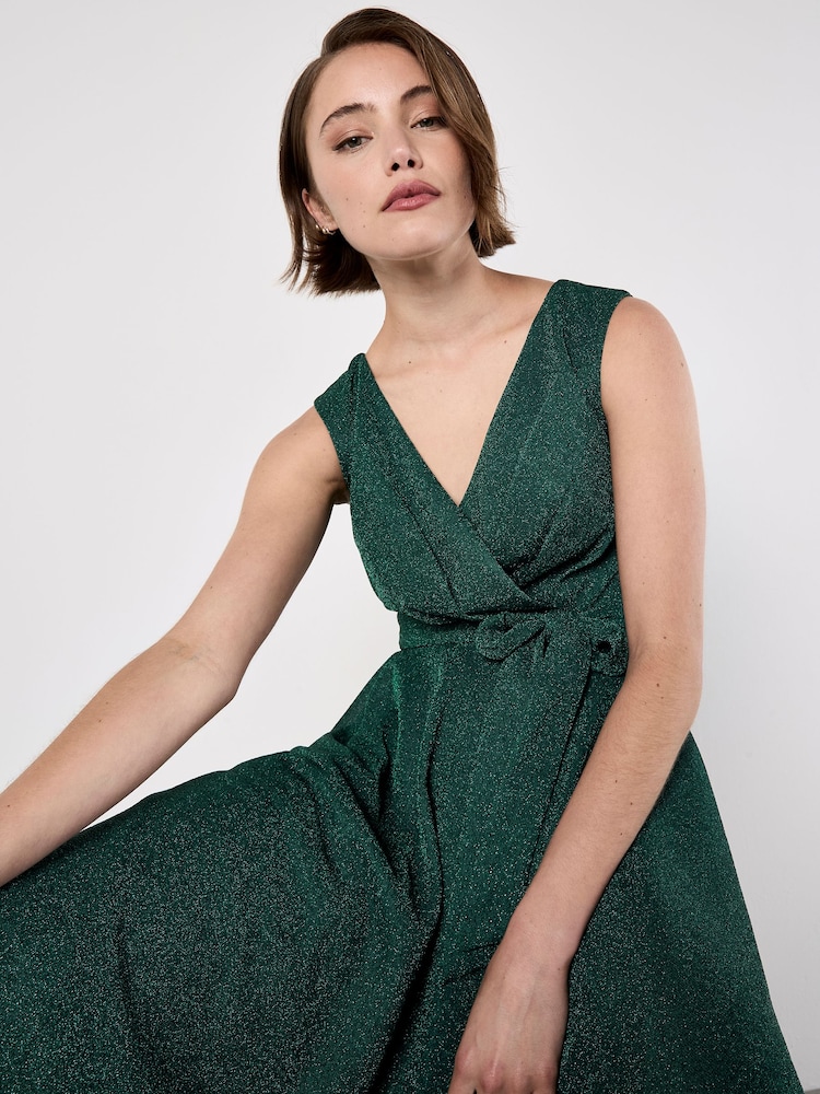 green emerald velvet dress Shimmer Skater Dress - Green main image 0
