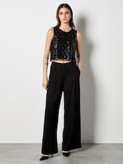 Apricot Black Scallop Beading Crop Shell Top - Image 2 of 4