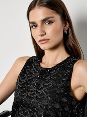 Apricot Black Scallop Beading Crop Shell Top - Image 3 of 4